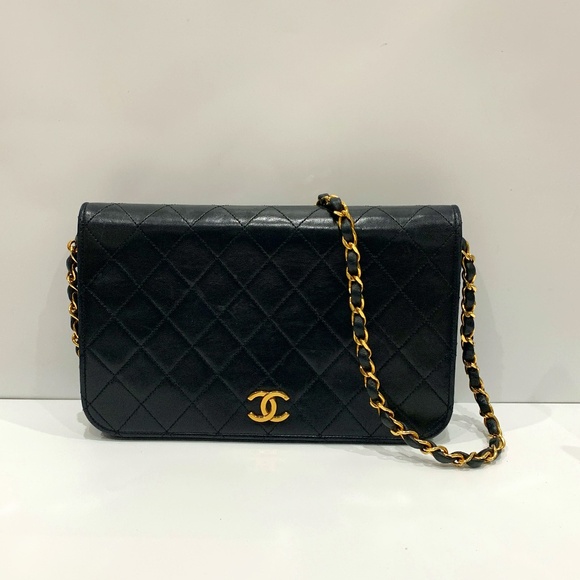 Chanel Black Leather Gold Chain Flap Bag Sku#001 (Gently used, fair condition) - Picture 1 of 11